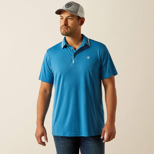 ARIAT MENS WELDED TEK FITTED SHORT SLEEVE POLO - BLUE SAPHIRE