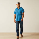 ARIAT MENS WELDED TEK FITTED SHORT SLEEVE POLO - BLUE SAPHIRE