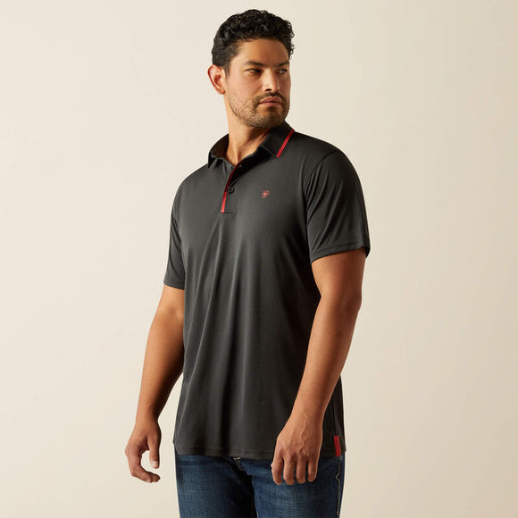 ARIAT MENS WELDED TEK FITTED SHORT SLEEVE POLO - BLACK