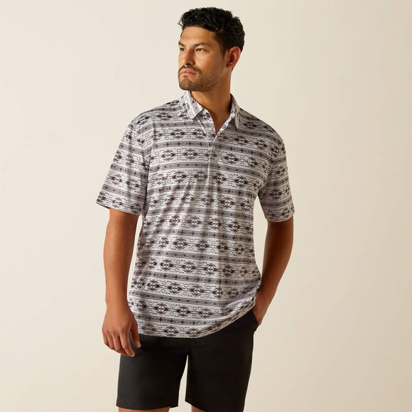 ARIAT MENS ALL OVER PRINT POLO - SILVER SCONCE