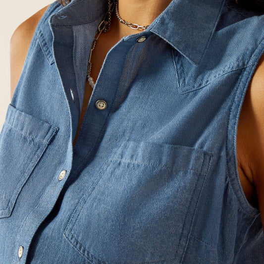 ARIAT WOMEN'S BUTTON DOWN BILLIE JEAN SHIRT - LIGHT BLUE CHAMBRAY
