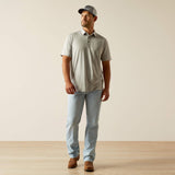 ARIAT MENS SHORT SLEEVE HARGER 2.0 FITTED POLO - MEDIUM GREY HEATHER