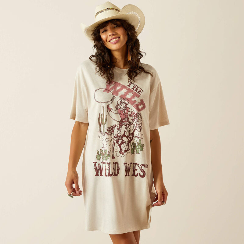 ARIAT WOMEN'S WILD COWGIRL TEE DRESS - OATMEAL HEATHER