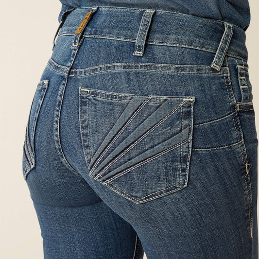 ARIAT WOMEN'S PERFECT RISE CHRISTINE FLARE WITH KNEE DESTROY JEANS - SIREN