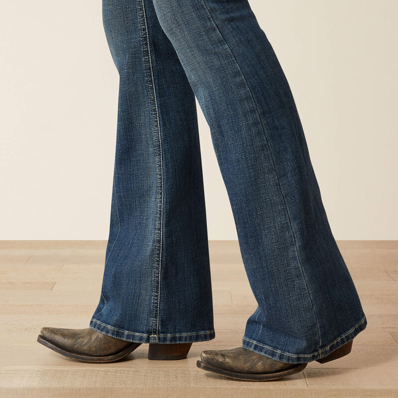 ARIAT WOMEN'S PERFECT RISE CHRISTINE FLARE WITH KNEE DESTROY JEANS - SIREN