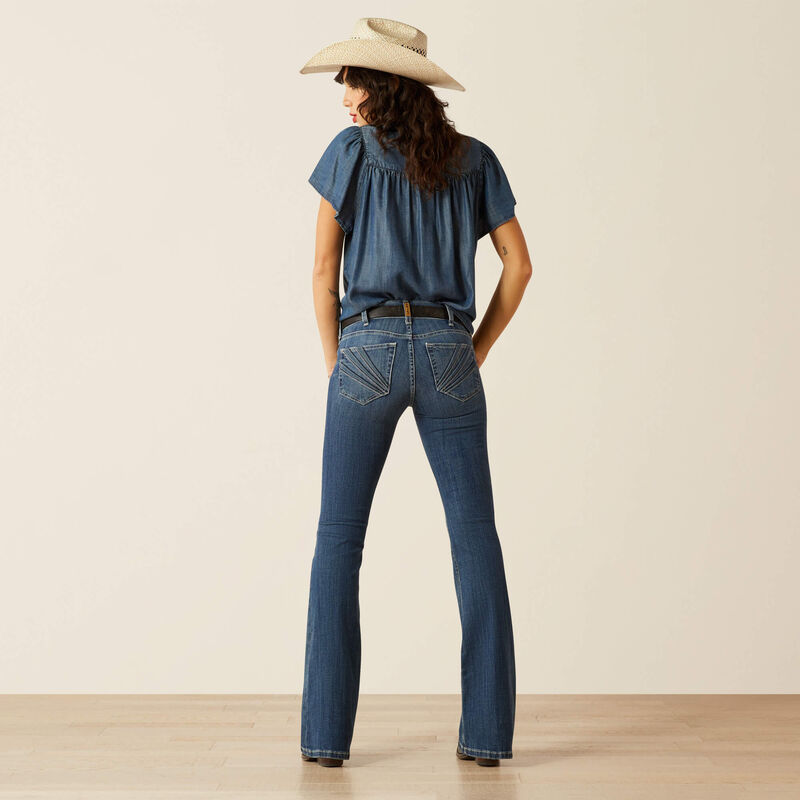ARIAT WOMEN'S PERFECT RISE CHRISTINE FLARE WITH KNEE DESTROY JEANS - SIREN