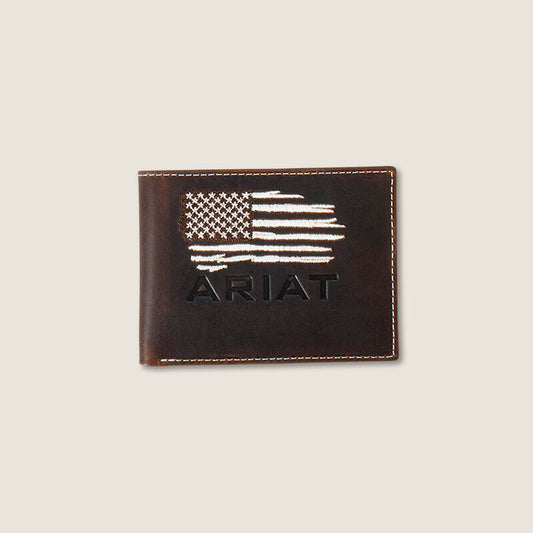 ARIAT BIFOLD PASSCASE DISTRESSED AMERICAN FLAG DISTRESSED BROWN