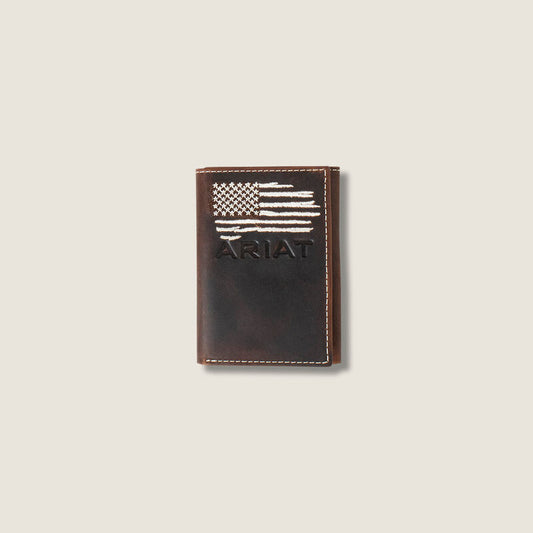 ARIAT TRIFOLD DISTRESSED AMERICAN FLAG DISTRESSED BROWN