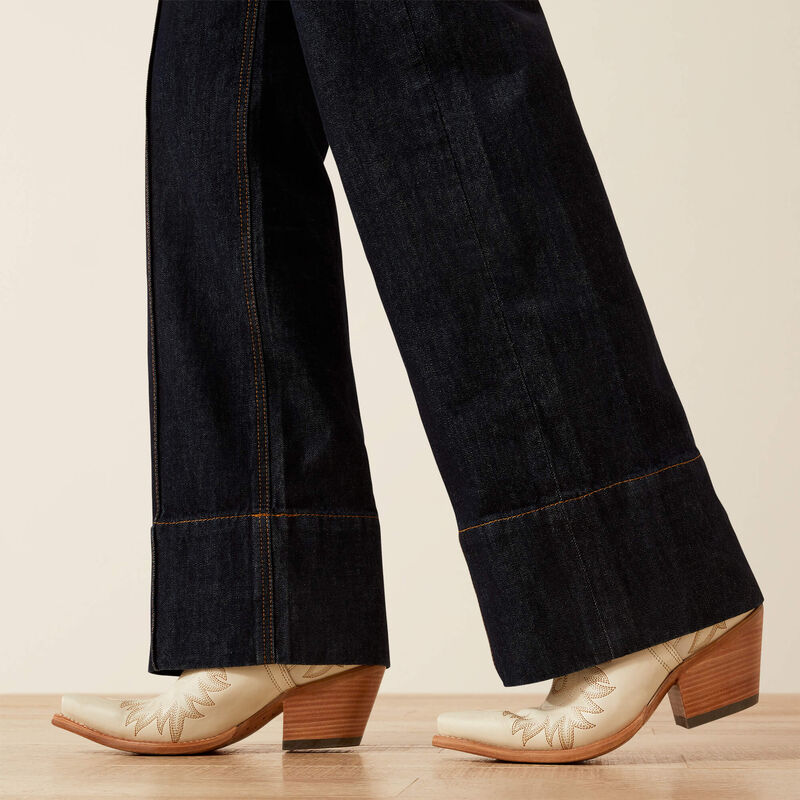 ARIAT WOMEN'S ULTRA HIGH RISE TOMBOY WESTERN UTILITY WIDE LEG JEAN - RINSE