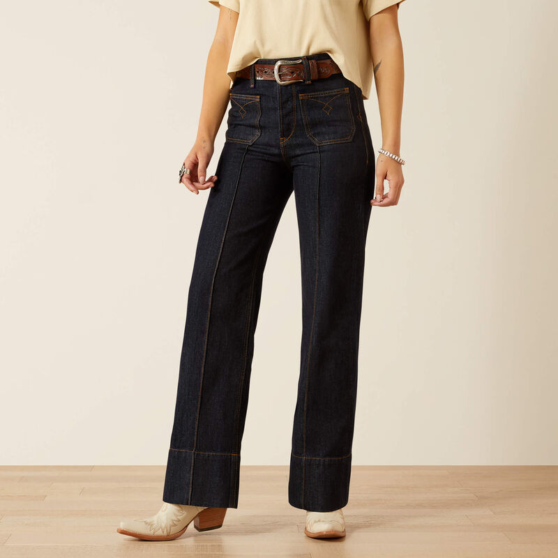 ARIAT WOMEN'S ULTRA HIGH RISE TOMBOY WESTERN UTILITY WIDE LEG JEAN - RINSE