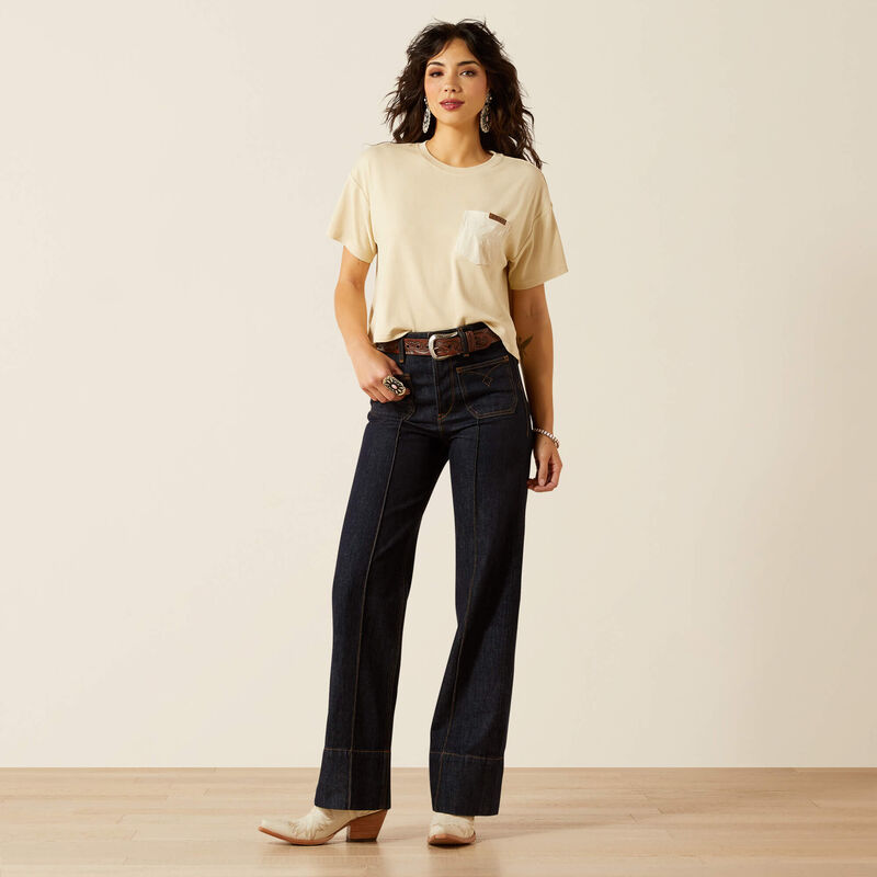 ARIAT WOMEN'S ULTRA HIGH RISE TOMBOY WESTERN UTILITY WIDE LEG JEAN - RINSE