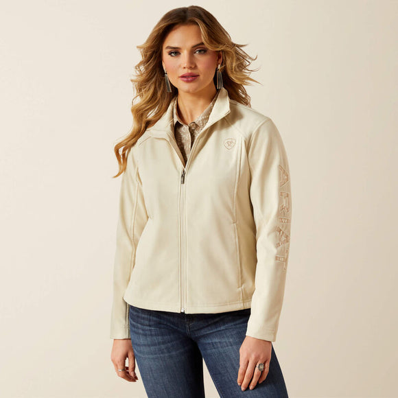ARIAT WOMEN'S LOGO SOFTSHELL JACKET - OYSTER GREY|DUNE