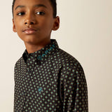 ARIAT BOYS BUTTON DOWN TEAM PHILBERT CLASSIC FIT SHIRT - BLACK|TEAL