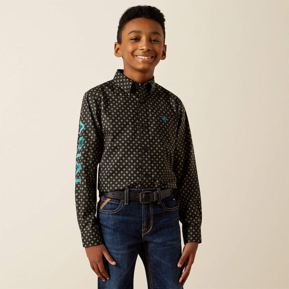 ARIAT BOYS BUTTON DOWN TEAM PHILBERT CLASSIC FIT SHIRT - BLACK|TEAL