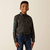 ARIAT BOYS BUTTON DOWN TEAM PHILBERT CLASSIC FIT SHIRT - BLACK|TEAL