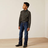 ARIAT BOYS BUTTON DOWN TEAM PHILBERT CLASSIC FIT SHIRT - BLACK|TEAL