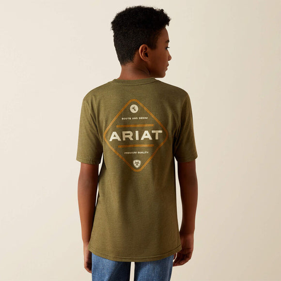 ARIAT BOYS ROPED DIAMOND TSHIRT - MILITARY HEATHER