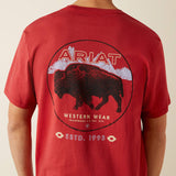 ARIAT MENS PATRIOT BUFFALO COIN TSHIRT - BRICK RED