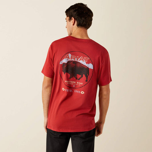 ARIAT MENS PATRIOT BUFFALO COIN TSHIRT - BRICK RED