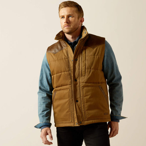 ARIAT MENS WESTERN QUILTED VEST - CUB KHAKI|BROWN