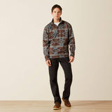 ARIAT MENS 1/4 ZIP CALDWELL LOGO ZIP SWEATER - DEEP MAHOGANY SOUTHWEST