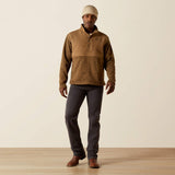 ARIAT MENS PULL OVER CALDWELL REINFORCED SNAP SWEATER - KHAKI