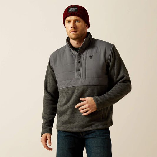 ARIAT MENS PULL OVER CALDWELL REINFORCED SNAP SWEATER - GREY
