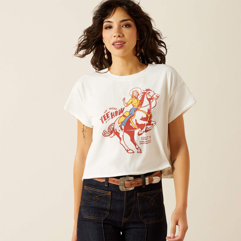 ARIAT WOMEN'S SENDERO YEE HAW SHORT SLEEVE TSHIRT - WHITE