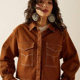 ARIAT WOMEN'S BOXY CROPPED DENIM JACKET - PECAN BROWN