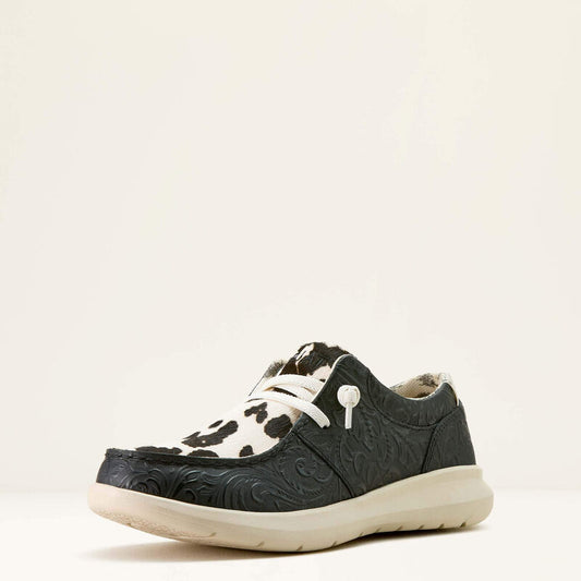 ARIAT WOMEN'S HILO SHOES - BLACK FLORAL EMBOSS|BLACK AND WHITE HAIR ON
