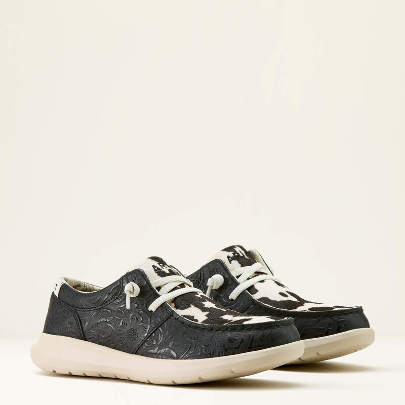 ARIAT WOMEN'S HILO SHOES - BLACK FLORAL EMBOSS|BLACK AND WHITE HAIR ON