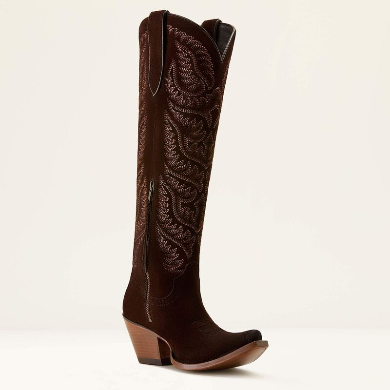 ARIAT WOMENS LARAMIE X TOE WESTERN SUEDE  BOOTS - FRENCH ROAST SUEDE