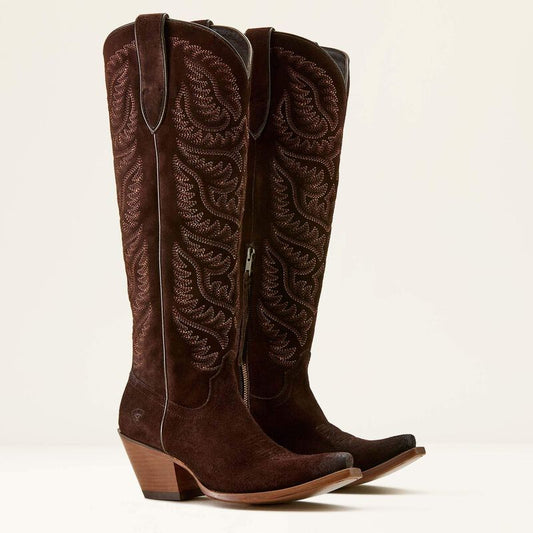 ARIAT WOMENS LARAMIE X TOE WESTERN SUEDE  BOOTS - FRENCH ROAST SUEDE