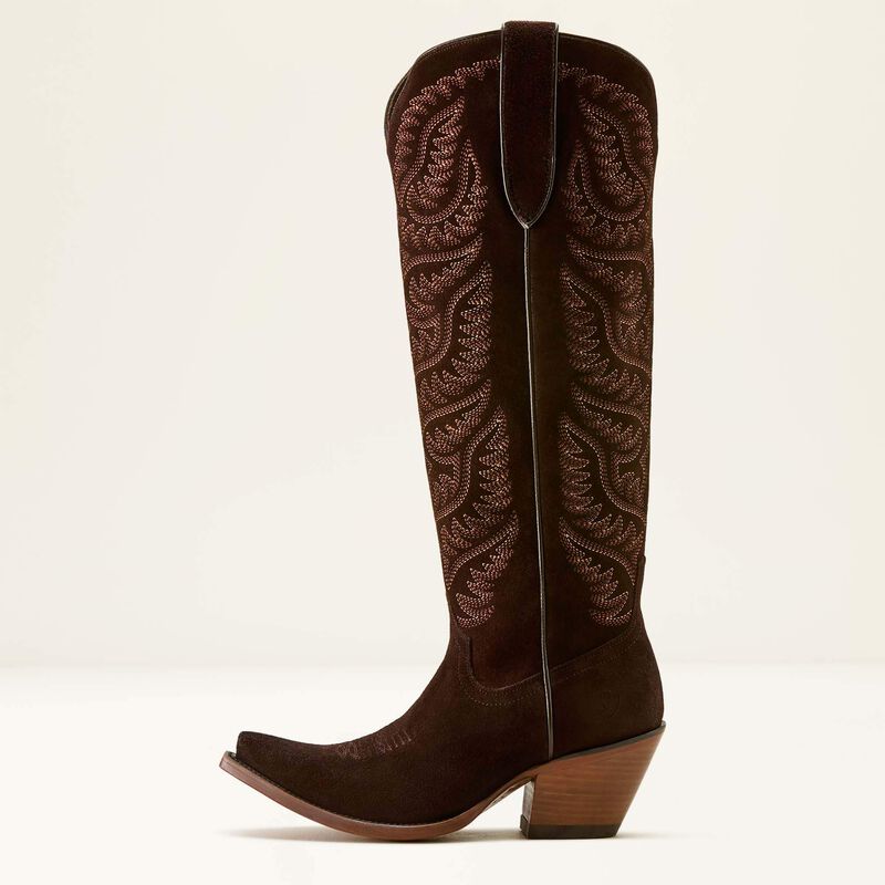 ARIAT WOMENS LARAMIE X TOE WESTERN SUEDE  BOOTS - FRENCH ROAST SUEDE