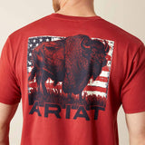 ARIAT MENS SHORT SLEEVE BUFFALO FLAG TSHIRT - BRICK RED