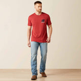 ARIAT MENS SHORT SLEEVE BUFFALO FLAG TSHIRT - BRICK RED