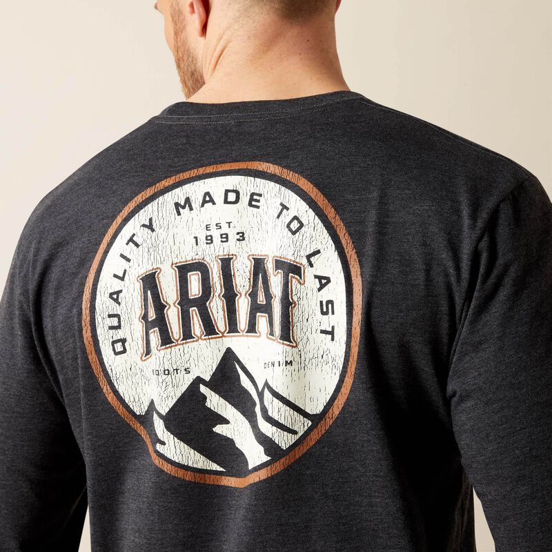 ARIAT MENS LONG SLEEVE CIRCLE A TSHIRT - CHARCOAL HEATHER