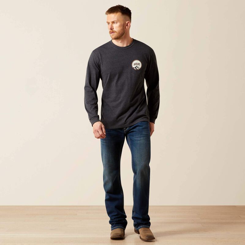 ARIAT MENS LONG SLEEVE CIRCLE A TSHIRT - CHARCOAL HEATHER