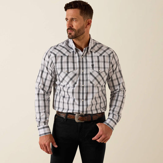ARIAT MENS WRINKLE FREE ARI FITTED SNAP SHIRT - WHITE