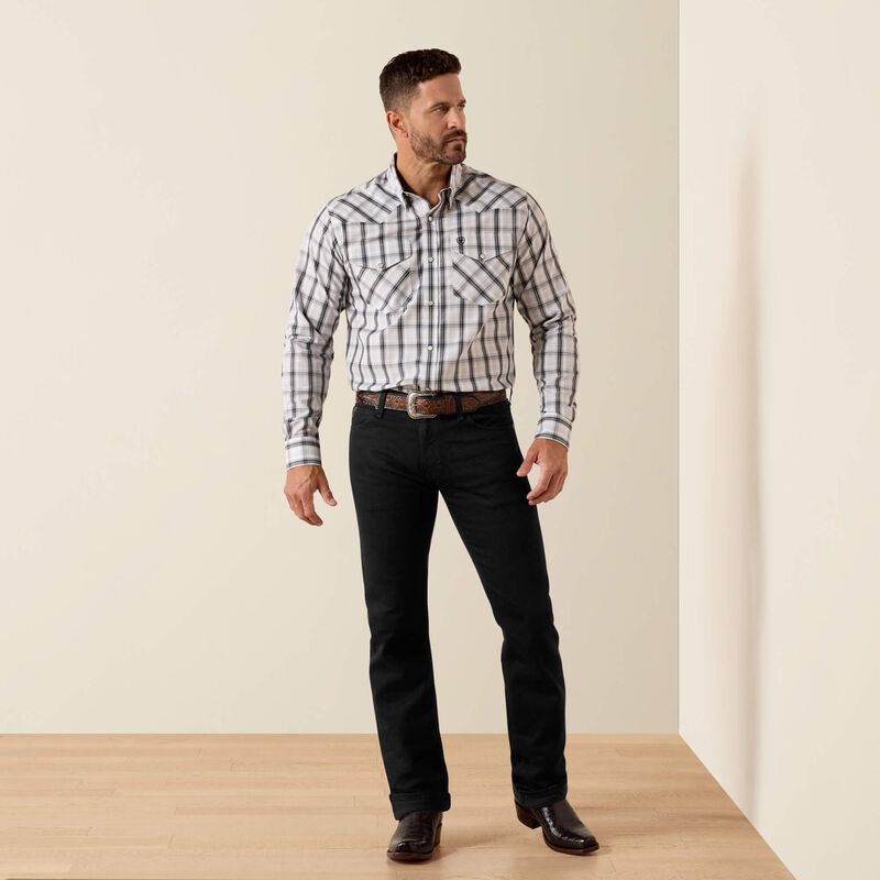 ARIAT MENS WRINKLE FREE ARI FITTED SNAP SHIRT - WHITE