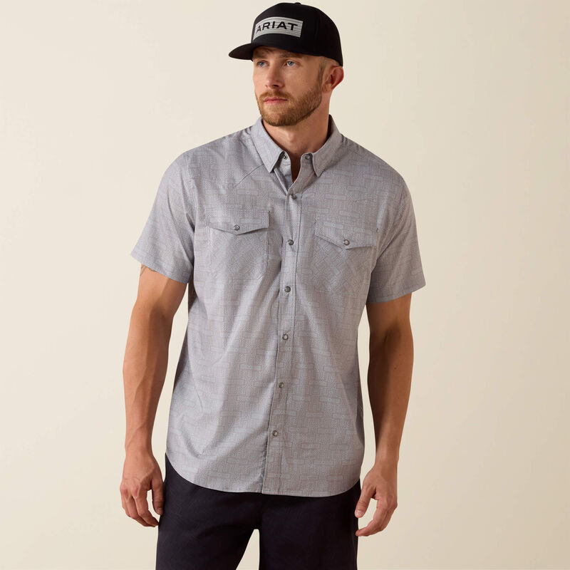 ARIAT MENS PRINTED VENTTEK WESTERN FITTED SNAP SHIRT - SKY ROCKET