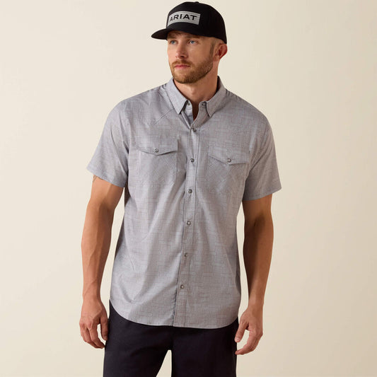 ARIAT MENS PRINTED VENTTEK WESTERN FITTED SNAP SHIRT - SKY ROCKET