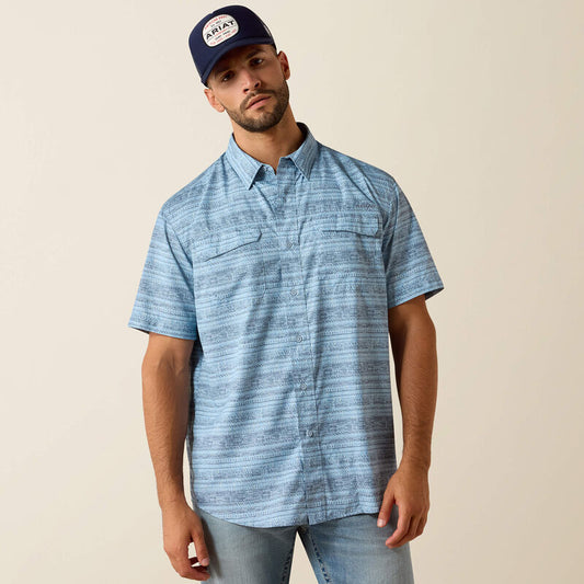 ARIAT MENS PRINTED VENTTEK OUTBOUND CLASSIC FIT SHIRT - BLISSFUL BLUE