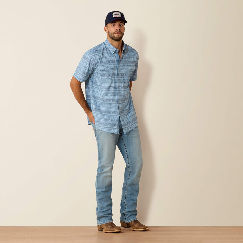 ARIAT MENS PRINTED VENTTEK OUTBOUND CLASSIC FIT SHIRT - BLISSFUL BLUE