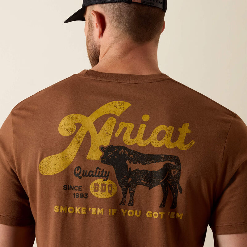 ARIAT MENS BBQ SMOKE CLASSIC FIT TSHIRT - SOFT SILT