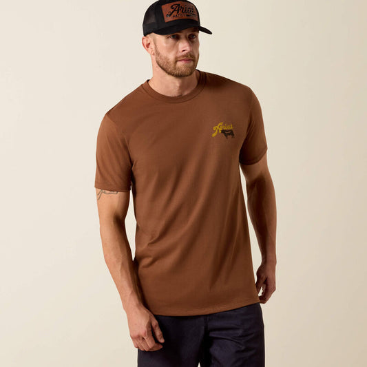 ARIAT MENS BBQ SMOKE CLASSIC FIT TSHIRT - SOFT SILT