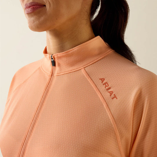 ARIAT WOMEN'S REBAR HEAT FIGHTER 1/2 ZIP T SHIRT  - PAPAYA PUNCH