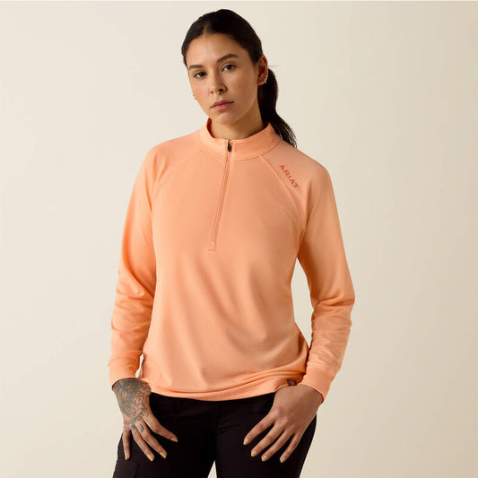 ARIAT WOMEN'S REBAR HEAT FIGHTER 1/2 ZIP T SHIRT  - PAPAYA PUNCH