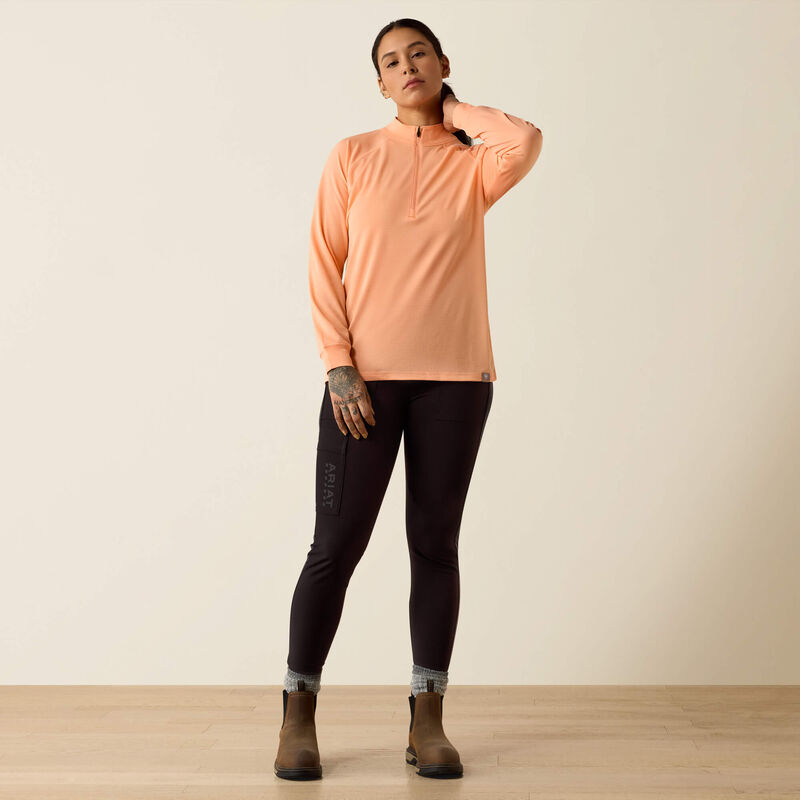 ARIAT WOMEN'S REBAR HEAT FIGHTER 1/2 ZIP T SHIRT  - PAPAYA PUNCH