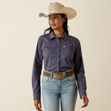ARIAT WOMEN'S BUTTON DOWN KIRBY PRO SHIRT - OMBRE BLUE HORSESHOE